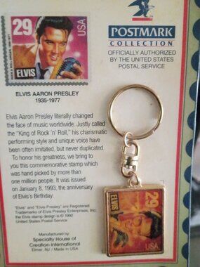Elvis Presley USPS Postmark Collection 29¢ Stamp Keychain 1993 Gold-Tone Commemo